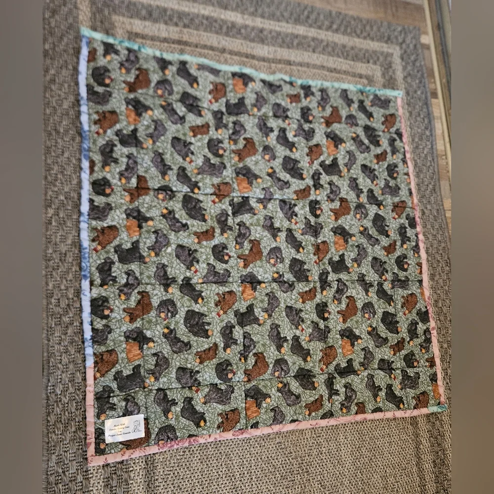 Patchwork Quilt with Bear Design On Back 26x26 - Picture 3 of 6